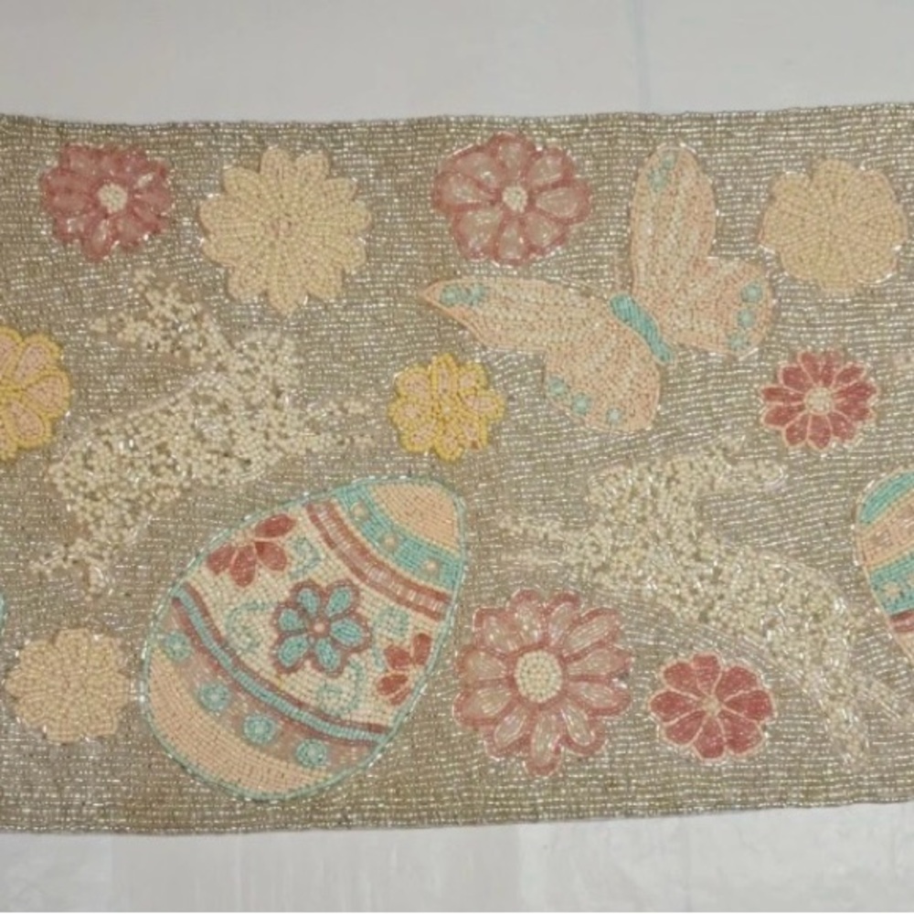 Isaac Mizrahi Beaded Easter Butterfly Egg Bunny Table Runner Centerpiece 13x36